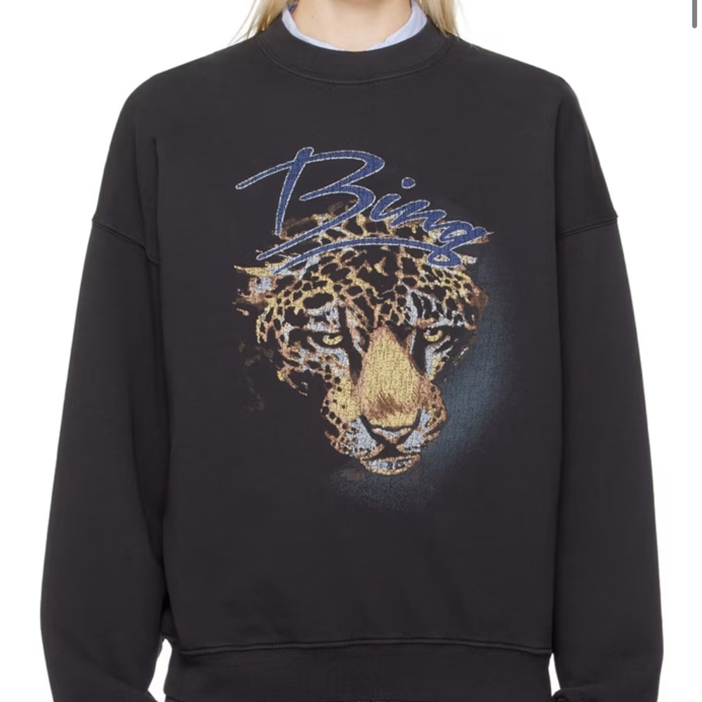 Anine Bing Black Harvey Leopard Sweatshirt